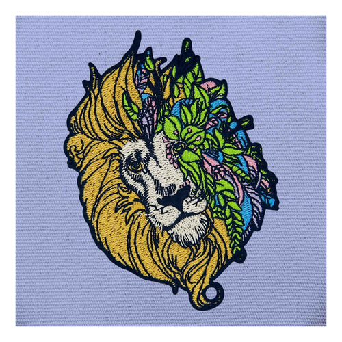 Insignia Bordada En Hierro Con León Y Flores Fantasy