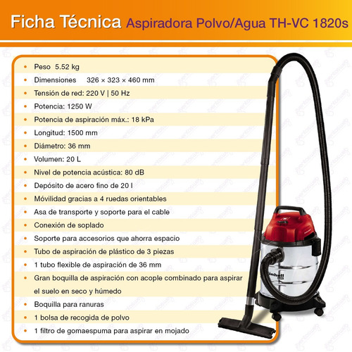Imagen 9 de 10 de Aspiradora Inoxidable Tacho 20 L Polvo Agua 1250w Auto Hogar