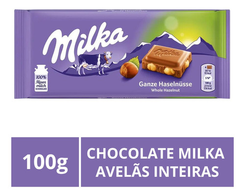 Chocolate Milka, Avelãs Inteiras, Barra 100g.