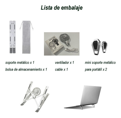 Soporte Para Portátil Con Ventilador Más Minisoporte Metálic Gris