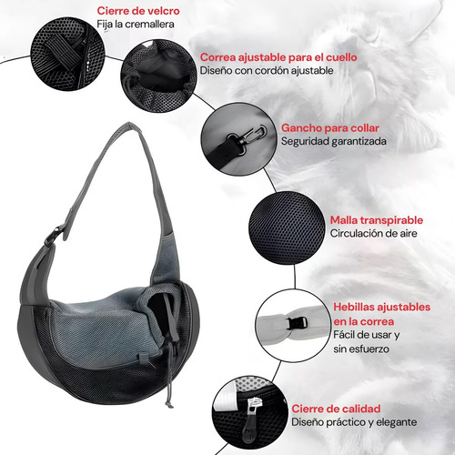 Bolso Bandolera Transporte Cómodo Para Mascotas Perros Gatos Gris