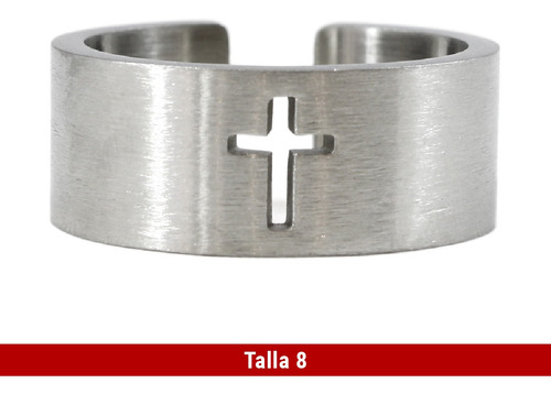Imagen 2 de 10 de Anillo Hombre Acero Cruz Hueca Plateado Brillante