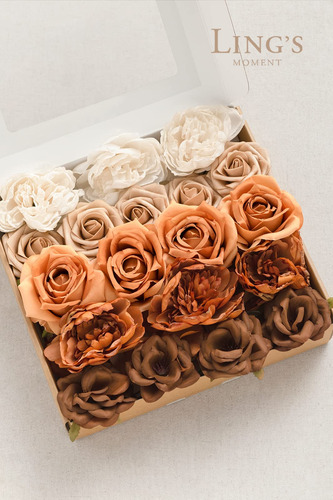 Flores Artificiales Rosas En Tonos Nude Y Terracota 19 Pzs