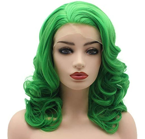 Meiyite Cabello Ondulado Hasta Los Hombros 16 Pulgadas Verde