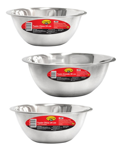 Set 3 De Bowls Acero Inoxidable Tazon Ensaladera Multiusos