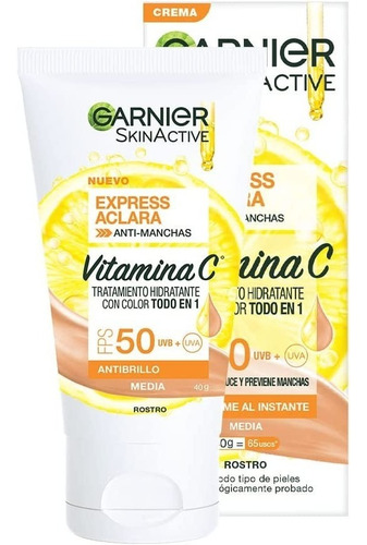 Crema Facial Garnier Tono Medio Fps50 Todo En 1 Vitamina C