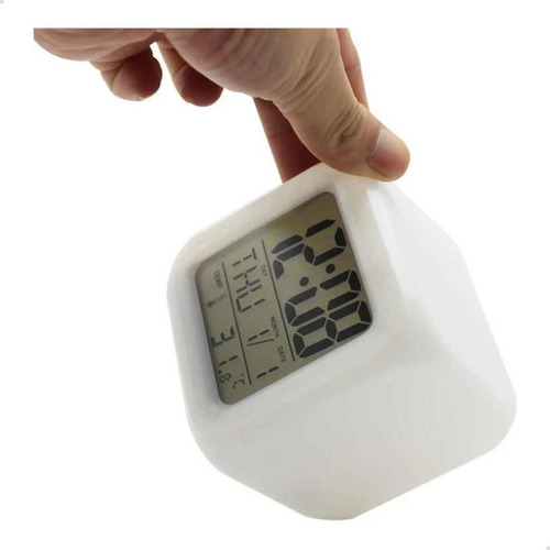 Relógio Digital Despertador Cubo Colorido 7 Led Luz Alarme Cor Branco