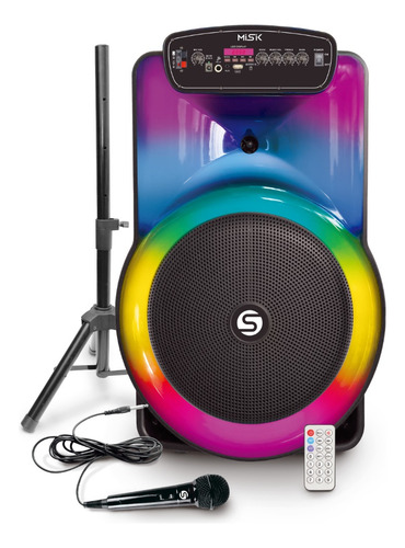 Misik - Bafle Bluetooth 15 30,000w - Tws - Microfono Y Led Color Negro