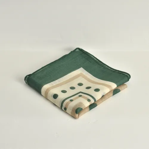 Pañuelo De Algodón, Para Mujer, Dama, Premium Verde Con Beige U