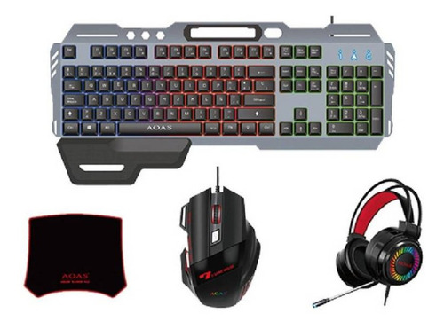 Combo Gamer Teclado + Mouse + Audifonos + Mousepad Aoas Rgb