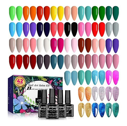 Jewhiteny Kit De Esmalte De Uñas De Gel De 45 Piezas, 42 C.