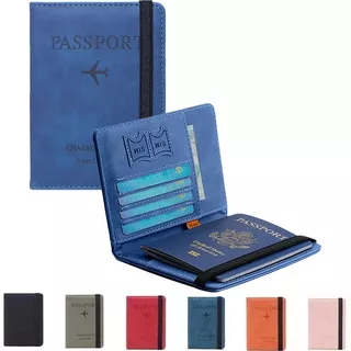 Porta Pasaporte Documentos Funda Protectora Viaje Con Rfid Color Azul