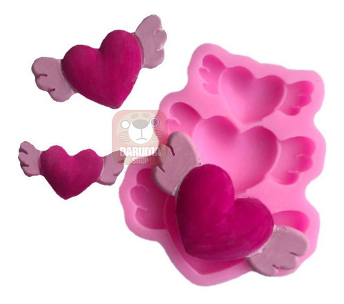 Molde Silicona X3 Corazon C/ Alas Fondant Porcelana Belgrano