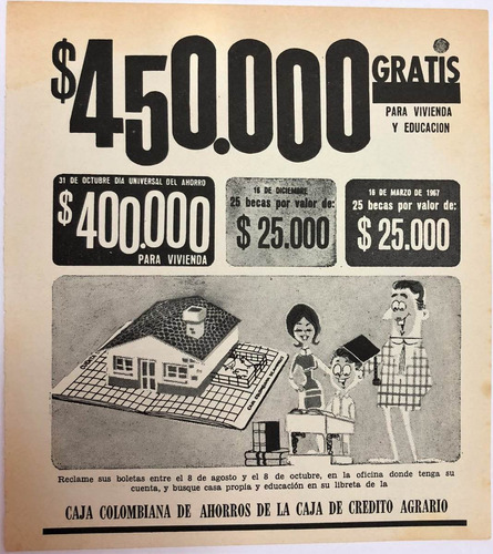 Caja Colombiana De Ahorros Antiguo Aviso Publicitario 1966