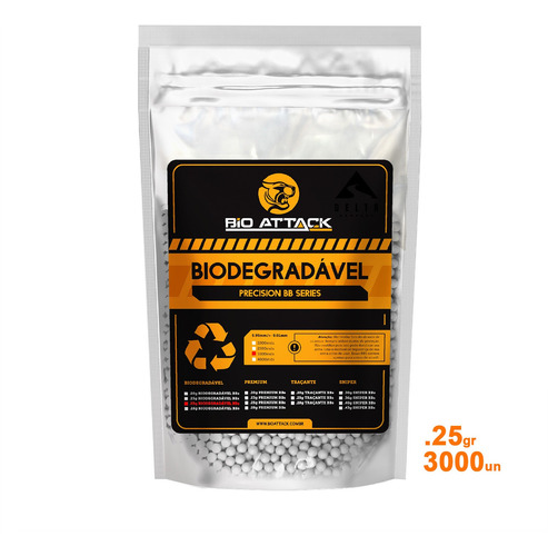 Imagem 1 de 7 de Munição Airsoft Bbs Esfera 6mm Bioattack Biodegradável 0.25g