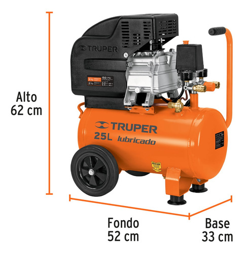 Kit Compresor De Aire 25l Manguera Y Pistola Truper 100300