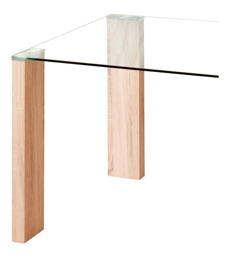 Mesa De Comedor Vidrio Transparente Patas De Madera Cuadrada