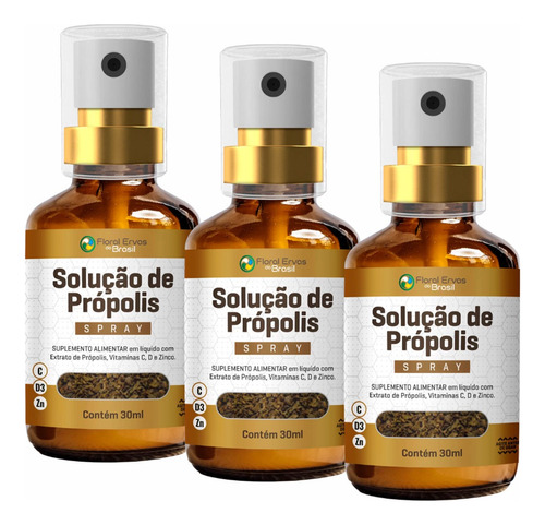 Kit 3x Spray Própolis Verde Puro - Com Vitaminas - 30ml Cada Sabor Natural