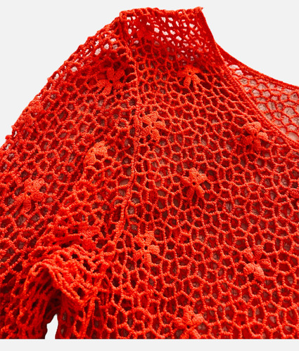 Sweater Crochet Flores Naranja T. Único.