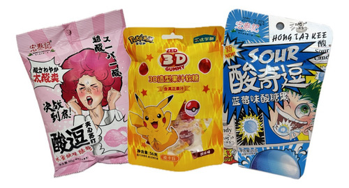 Kit 3 Balas Chinesas Importadas Super Azedas E Pokébola Cola