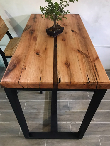 Imagen 4 de 8 de Mesa Barra Desayunador Industrial En Hierro Y Madera Única