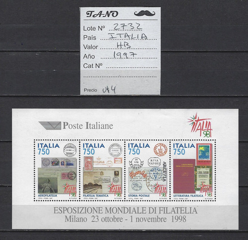 Lote2732 Italia Hb Mint Estampillas Expo Filatelia Año 1998 