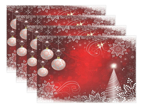 Woor Red Bright Christmas Placemats For Dining Table Heat R.