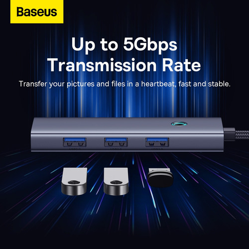 Hub Adaptador Baseus Multipuerto 4-en-1 Tipo C A Rj45+ 3 Usb