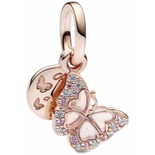 Charm Colgante Plata Pandora Doble Mariposa Rosa Y Cita