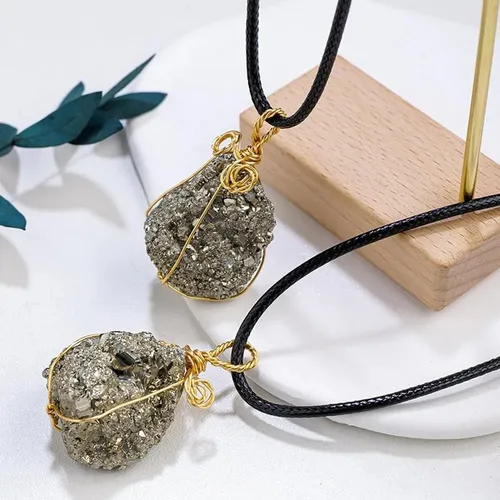Raw Pyrite Stone Necklace Natural Crystal Stone
