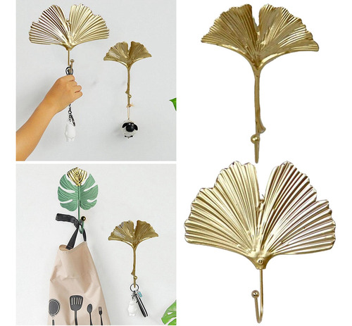 Gancho De Pared Con Diseño De Hoja Dorada De 2 Piezas,