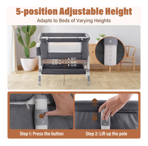 Cesta Para Bebé Jaoul 4 En 1 Ajustable Junto A La Cama, Colo