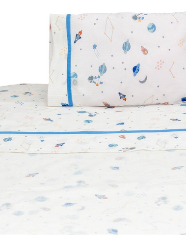 Juego Sábanas Cuna Cary 100% Algodón 120 Hilos 70x130 Cm Diseño de la tela Astronauta