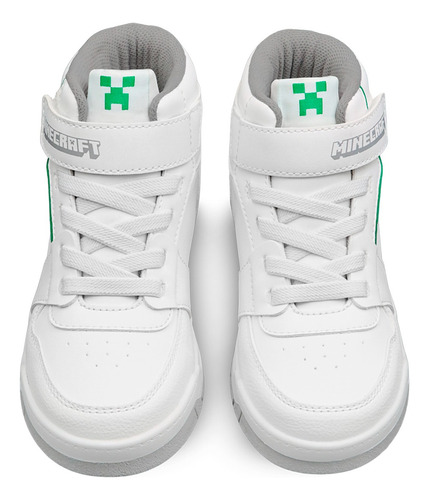 Tenis Original Minecraft Creeper Blanco Bota Para Niño