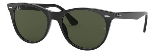 Óculos de sol Ray-Ban Wayfarer II Classic Standard armação de acetato cor gloss black, lente green clássica, haste gloss black de acetato - RB2185