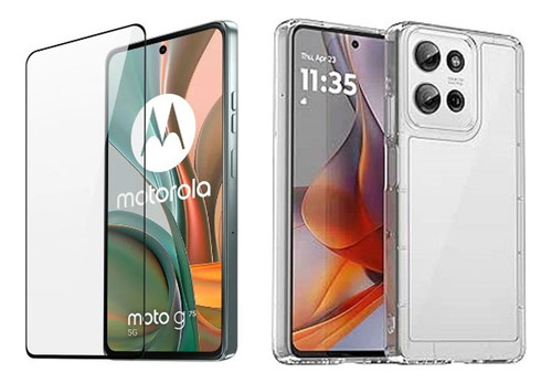 Funda Acrílico + Templado Compatible Con Motorola G75 Transparente Hard Clear Case