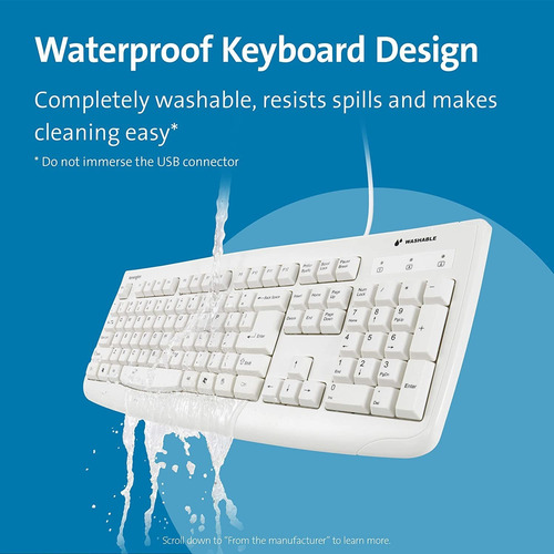 Teclado Lavable Con Cable Usb | Blanco / Kensington Pro Fit