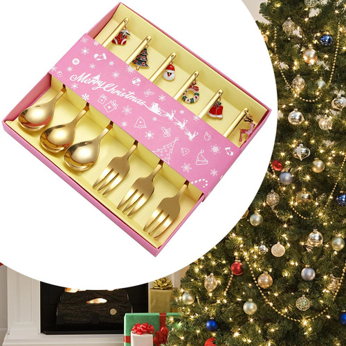 Juego De Cucharas Y Tenedores Navideños, Kits De Oro