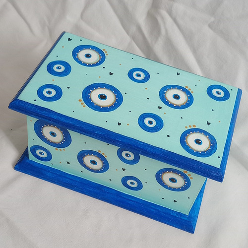 Caja De Te Alhajero Pintada A Mano Ojo Turco Varios
