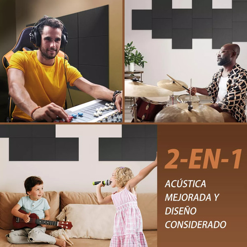 Paneles Acústicos KKone Cuadrados 30x30cm Con Pegamento 12 unidades Color Negro