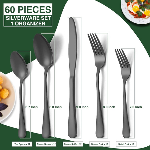 Juego De Cubiertos De 60 Piezas Con Organizador, Juego De Cu