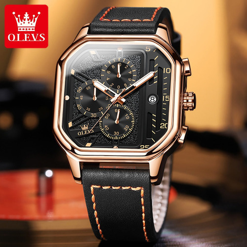 Reloj Olevs Luminous Square Con Calendario Cronógrafo
