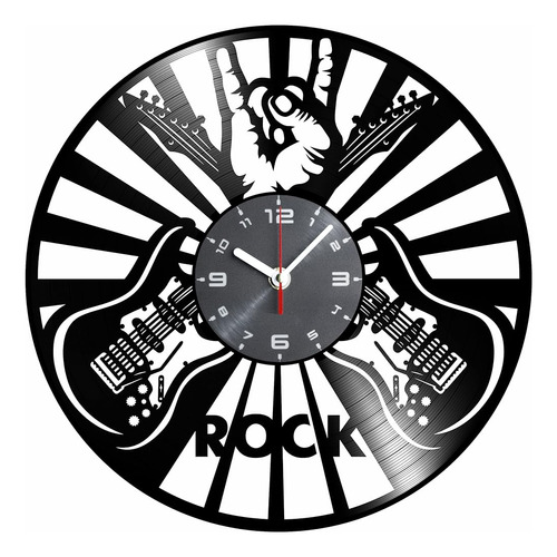 Rock Music Guitar Theme Vinyl Record Clock - Guitarra Eléctr