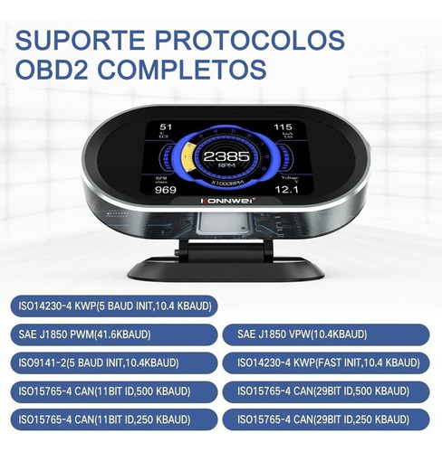 Obd2 Hud Konnwei Kw206 Temperatura Agua Alarma Velocímetro