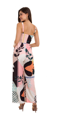 Imagem 4 de 4 de Macacão Crepe Estampado Com Bolso Rosa Kinara