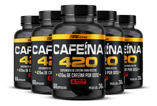 Termogenico Cafeina Capsula 420mg - Kit 5x Potes De 60 Caps Sabor Sem sabor
