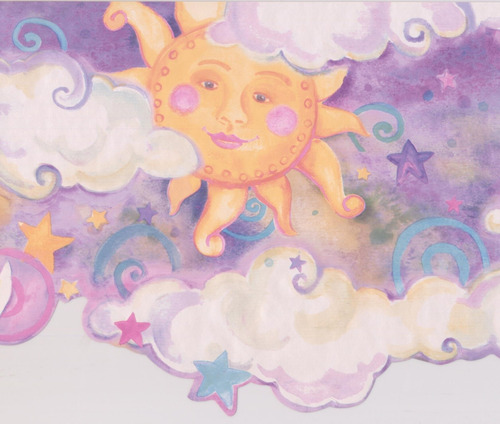 Sonriente Sun Moon Morado Nubes Estrellas Nios Cenefa De Pap