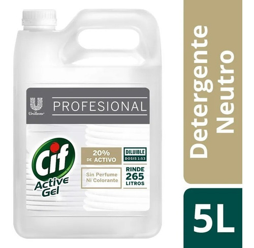 Detergente Neutro Cif Active Gel 5 Lts Unilever X 4 Unidades