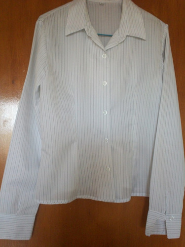 Camisa Blanca Con Rayas Intermitentes Color Azul Para Damas