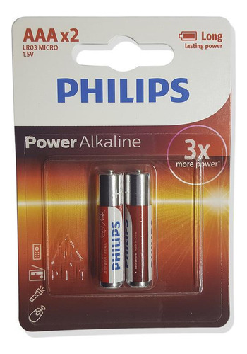 Philips 3aaa Pilha Power Alkaline Cartela Com 2 Unidades